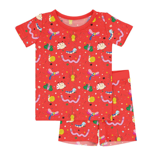 Red Garden Critters Two Piece Short Sleeve Shorts Pajama Set