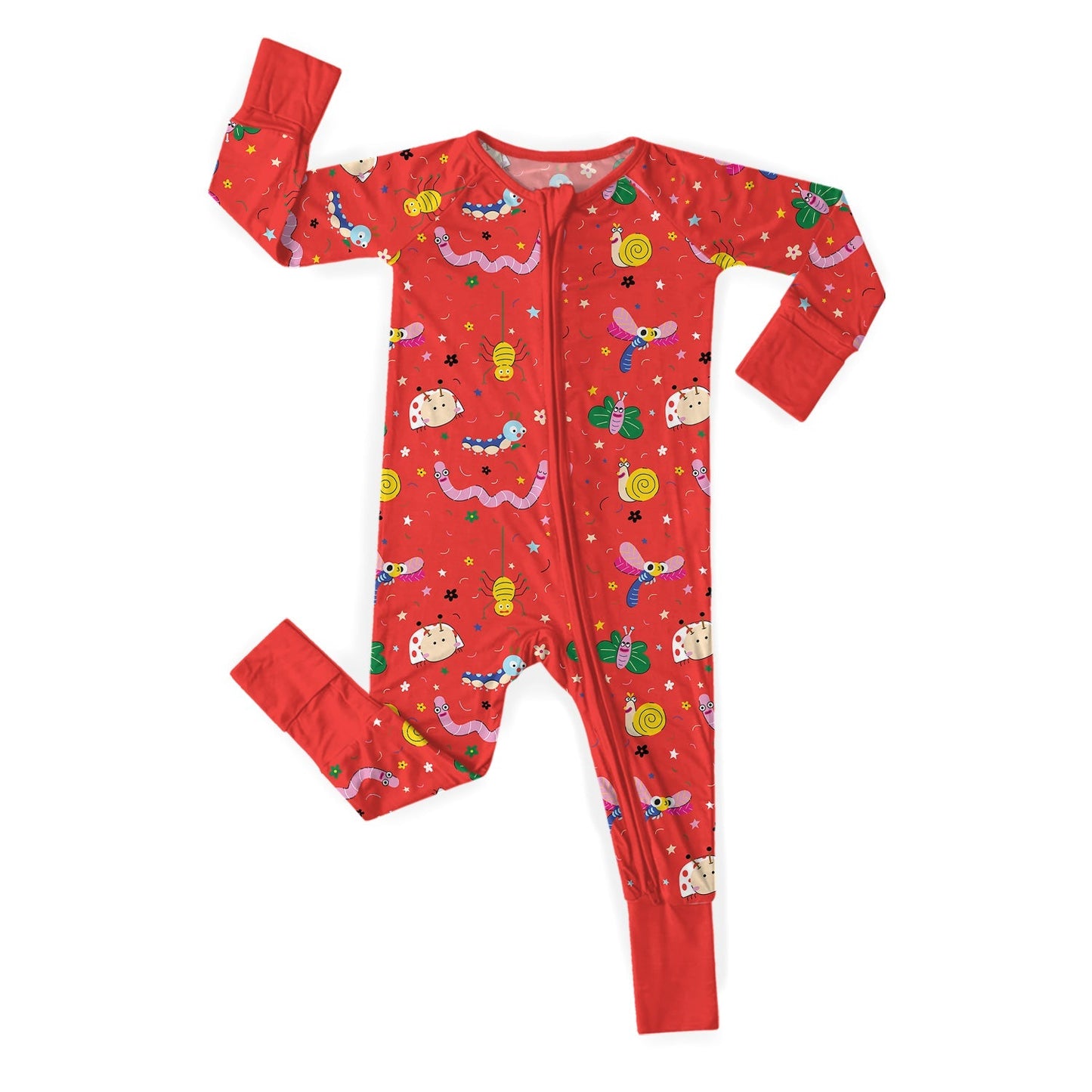 Red Garden Critters Convertible Zippered Romper