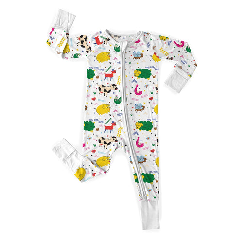 White Barnyard Buddies Convertible Zippered Romper