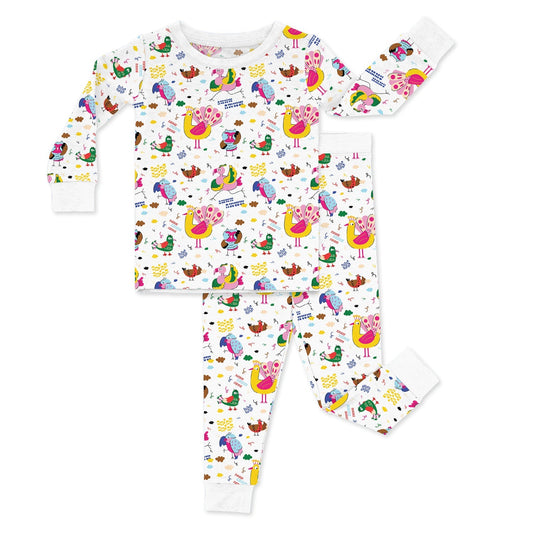 White Chirping Crew Two Piece Pajama Set