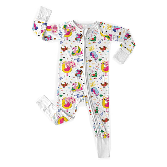 White Chirping Crew Convertible Zippered Romper