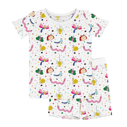 White Garden Critters Two Piece Short Sleeve Shorts Pajama Set