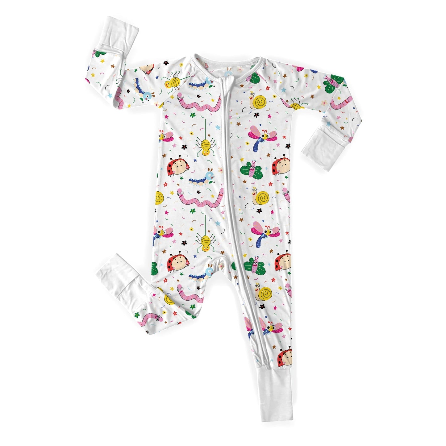 White Garden Critters Convertible Zippered Romper