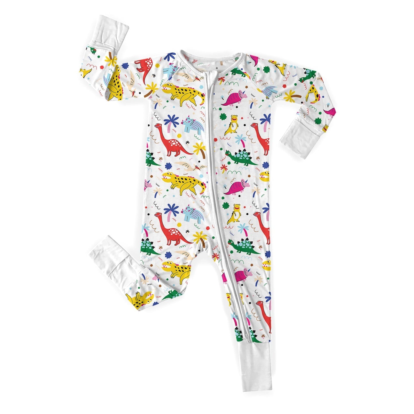 White Jurassic Friends Convertible Zippered Romper