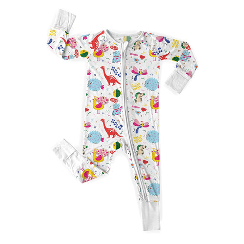 White Nature'S Friends Convertible Zippered Romper