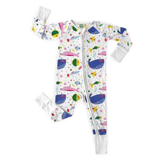 White Ocean Odyssey Convertible Zippered Romper