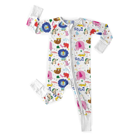 White Wild Friends Convertible Zippered Romper