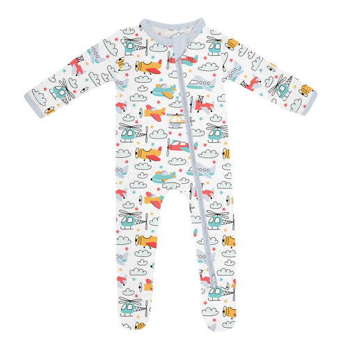 Airplanes And Helicopters Zippered Footie Romper