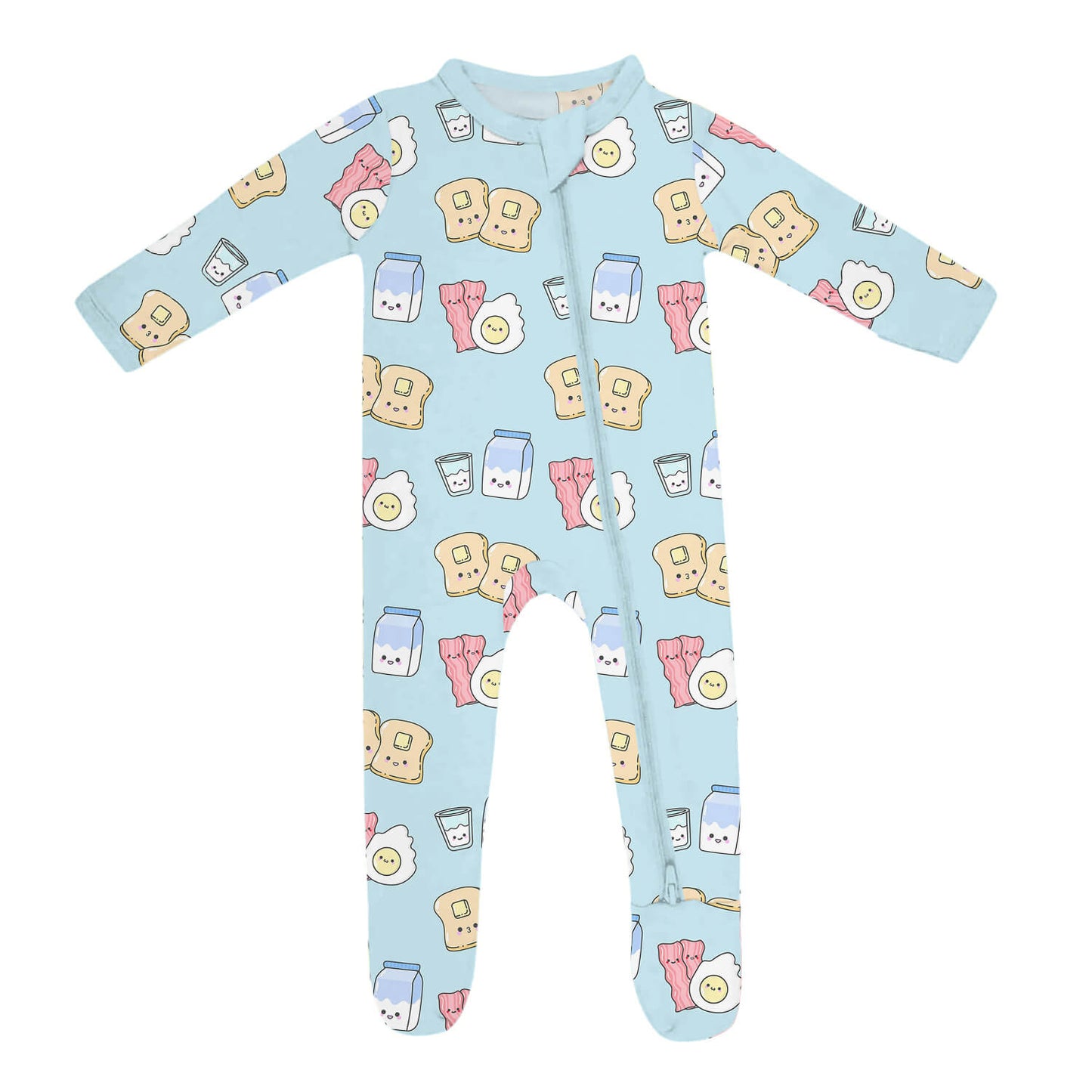 Blue Breakfast Buddies Zippered Footie Romper