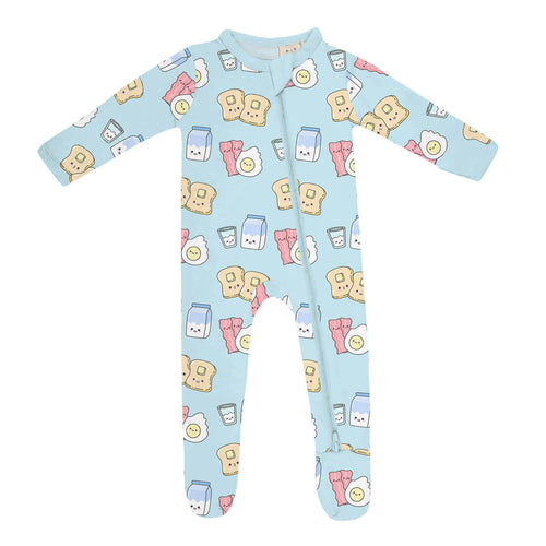 Blue Breakfast Buddies Zippered Footie Romper