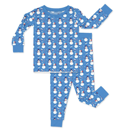 Blue Snowman Christmas Two Piece Pajama Set