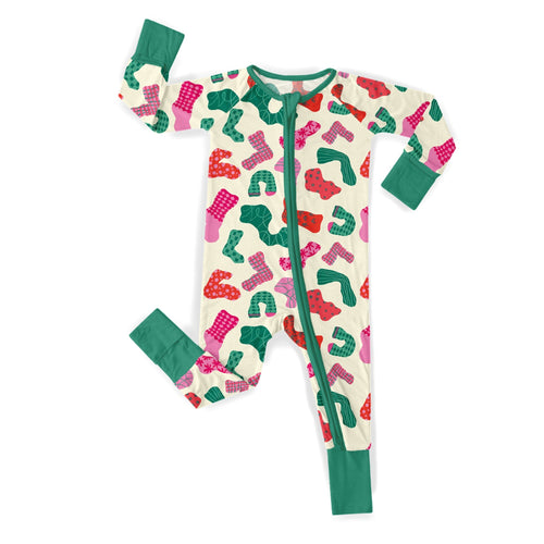 Christmas Happy Socks Keep Warm Convertible Zippered Romper