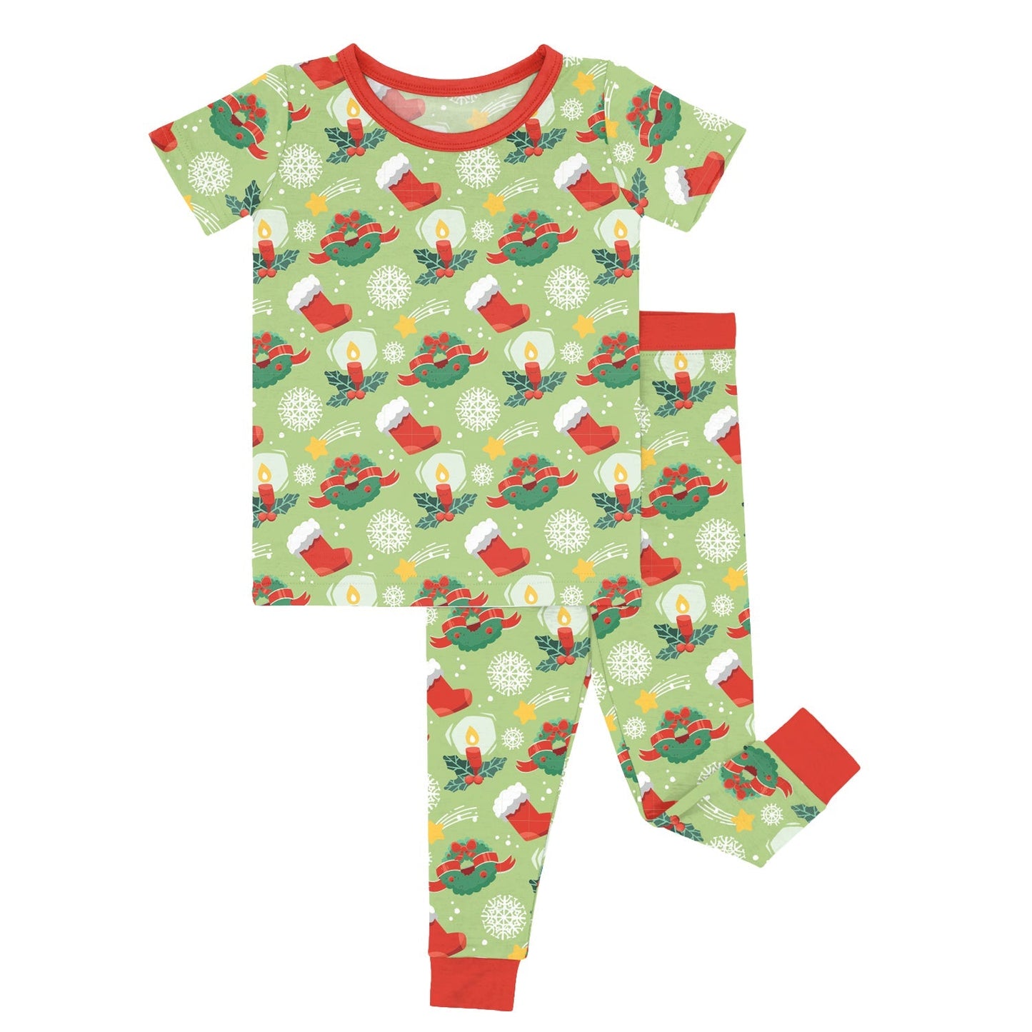 Christmas Sock With Candle Two Piece Short Sleeve Pajama Set