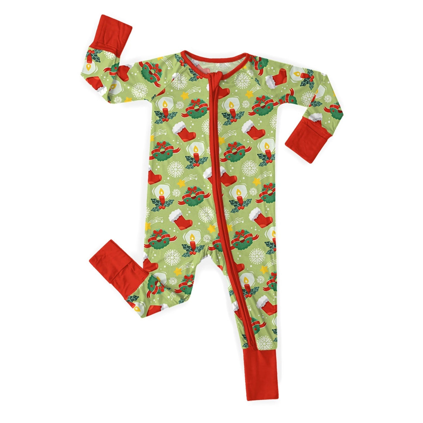 Christmas Sock With Candle Convertible Zippered Romper