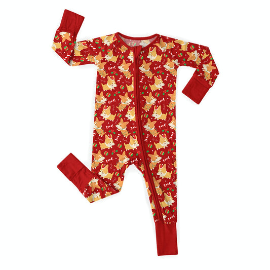 Corgi Christmas Convertible Zippered Romper