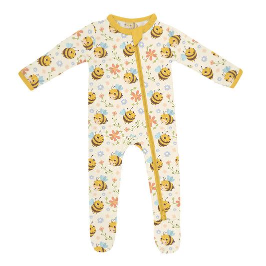 Bees and Flowers Footie Zippered Romper