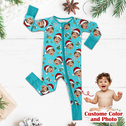 Christmas Custom Face Convertible Zippered Romper