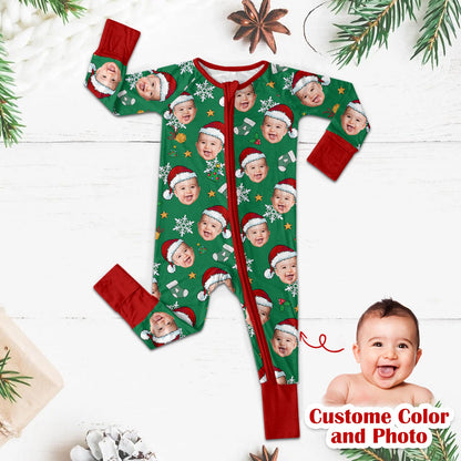 Christmas Custom Face Convertible Zippered Romper