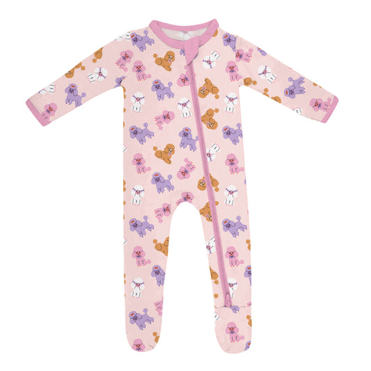 Pink Poodles Zippered Footie Romper