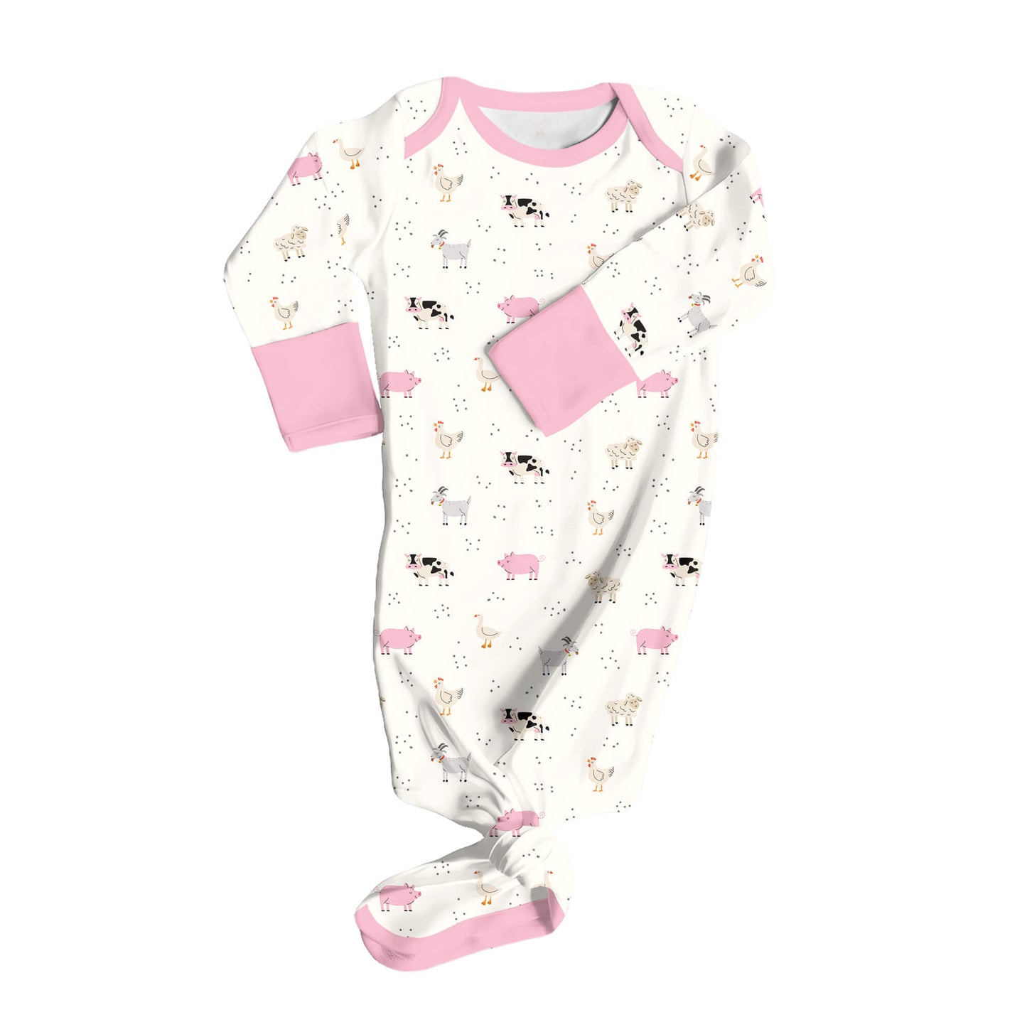 Pink Sleepy Farm Animals Knot Gown