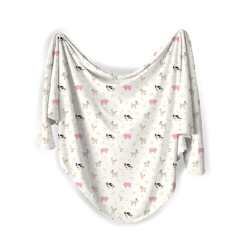 Pink Sleepy Farm Animals Swaddle Blanket