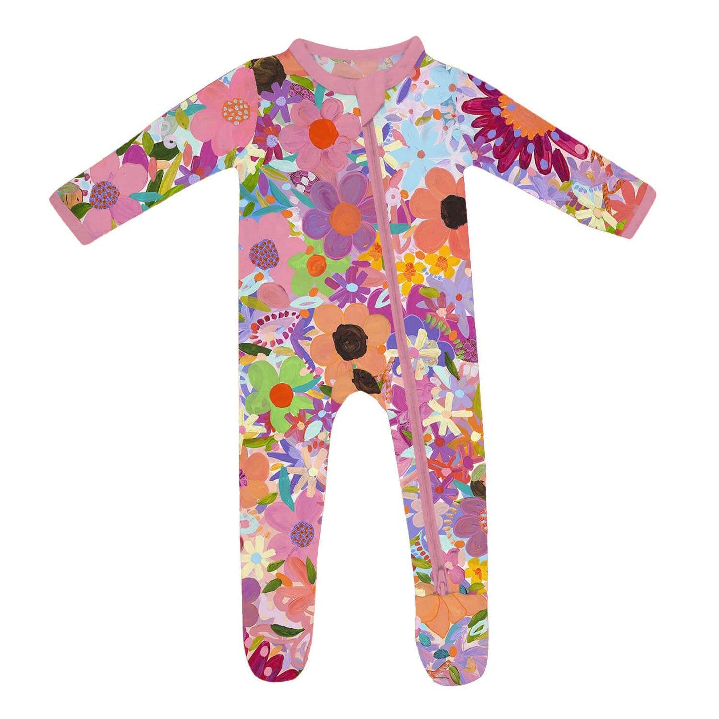 Rainbow Blooms Zippered Footie Romper