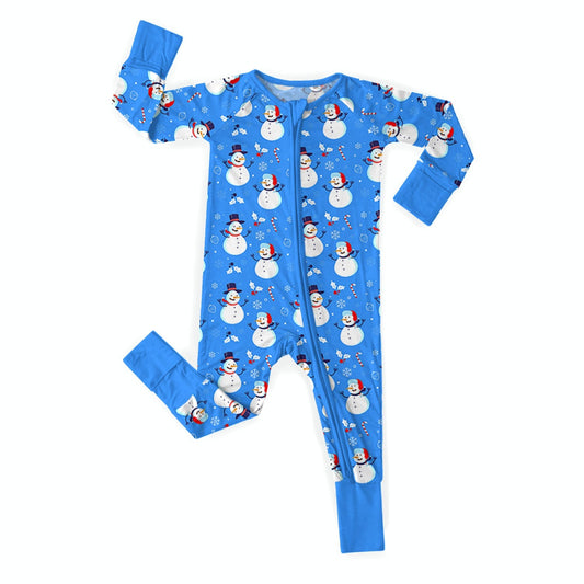 Blue Snowman Christmas Convertible Zippered Romper